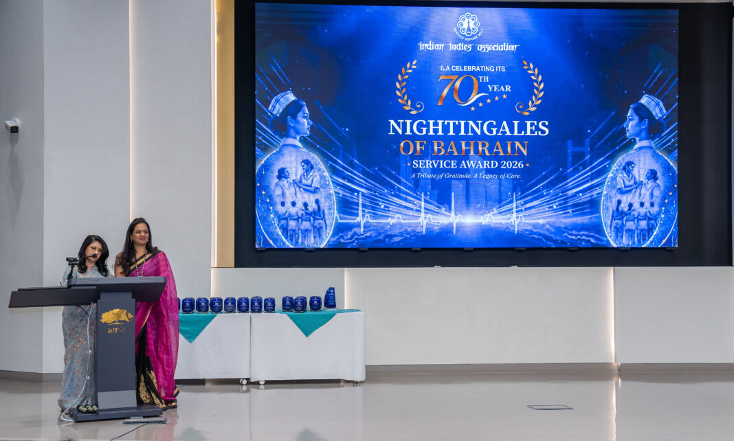 Indian Ladies Association members with honored nurses during the 70th anniversary celebrations in Bahrain.