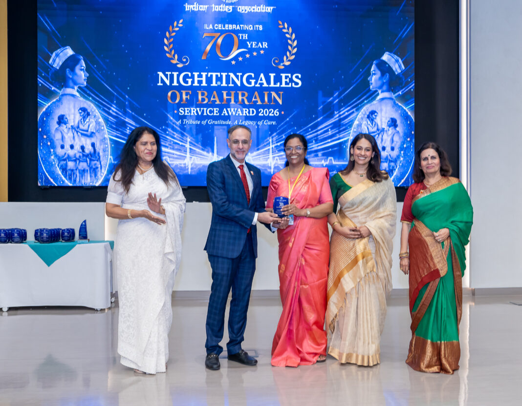 Veteran nurses receiving recognition awards for more than 25 years of service in Bahrain&rsquo;s healthcare sector.