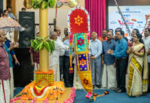 One Rhythm, Dozens of Drums: Onam Begins at BKS Bahrain BKS President P. V. Radhakrishna Pillai raising the Onam festival flag at Bahrain Keraleeya Samajam